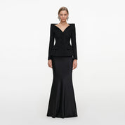 Black metallic boucle satin maxi dress