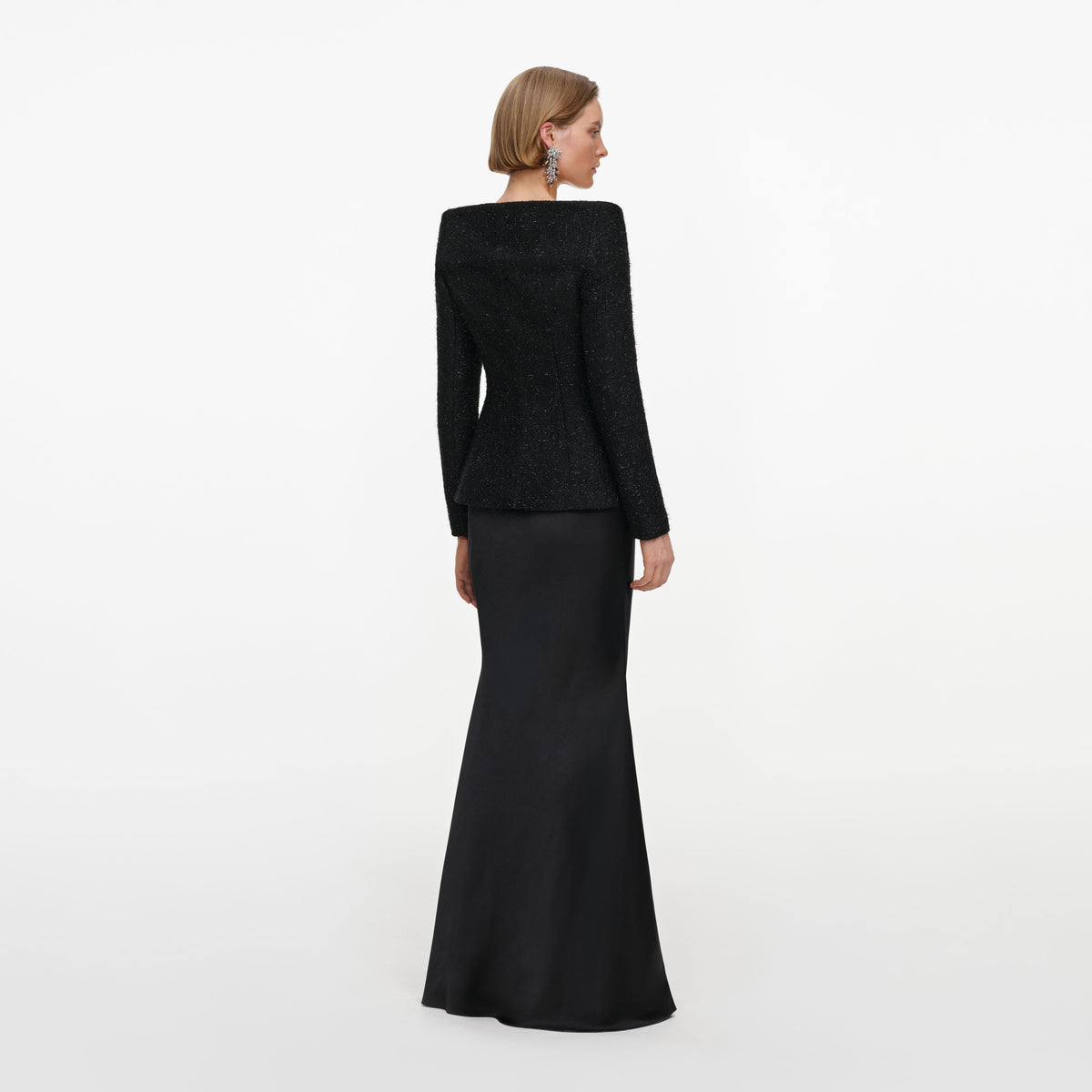 Black metallic boucle satin maxi dress