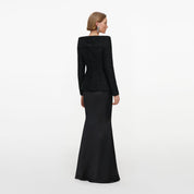 Black metallic boucle satin maxi dress