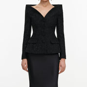 Black metallic boucle satin maxi dress