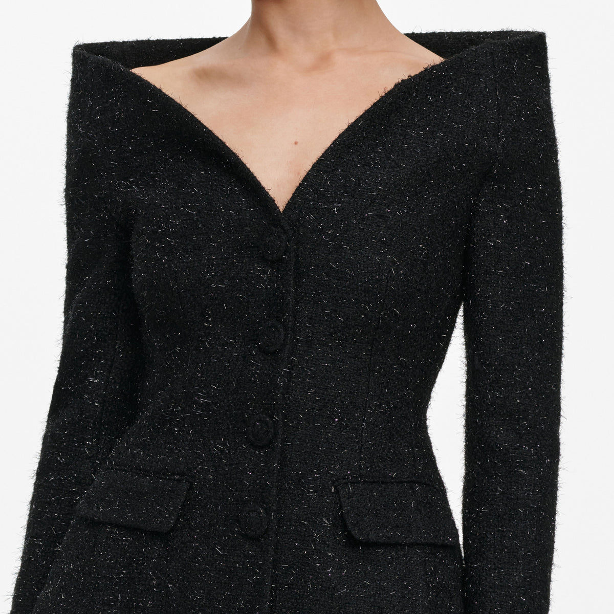 Black metallic boucle satin maxi dress