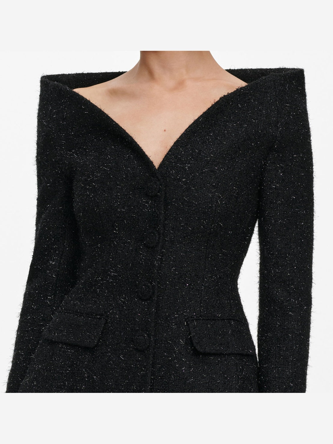 Black metallic boucle satin maxi dress
