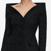 Black metallic boucle satin maxi dress