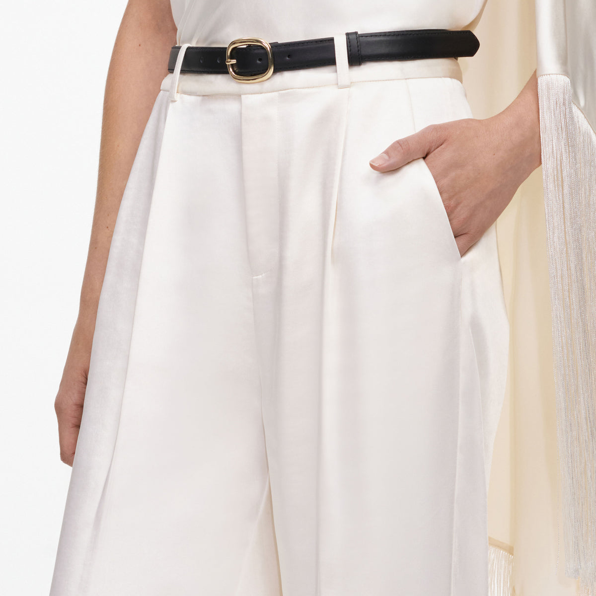 Cream satin trousers