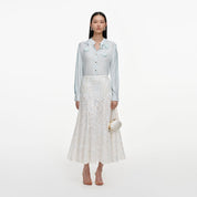 White sequin lace midi skirt