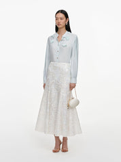 White sequin lace midi skirt
