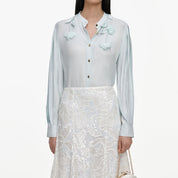 White sequin lace midi skirt