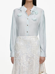 White sequin lace midi skirt