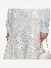 White sequin lace midi skirt