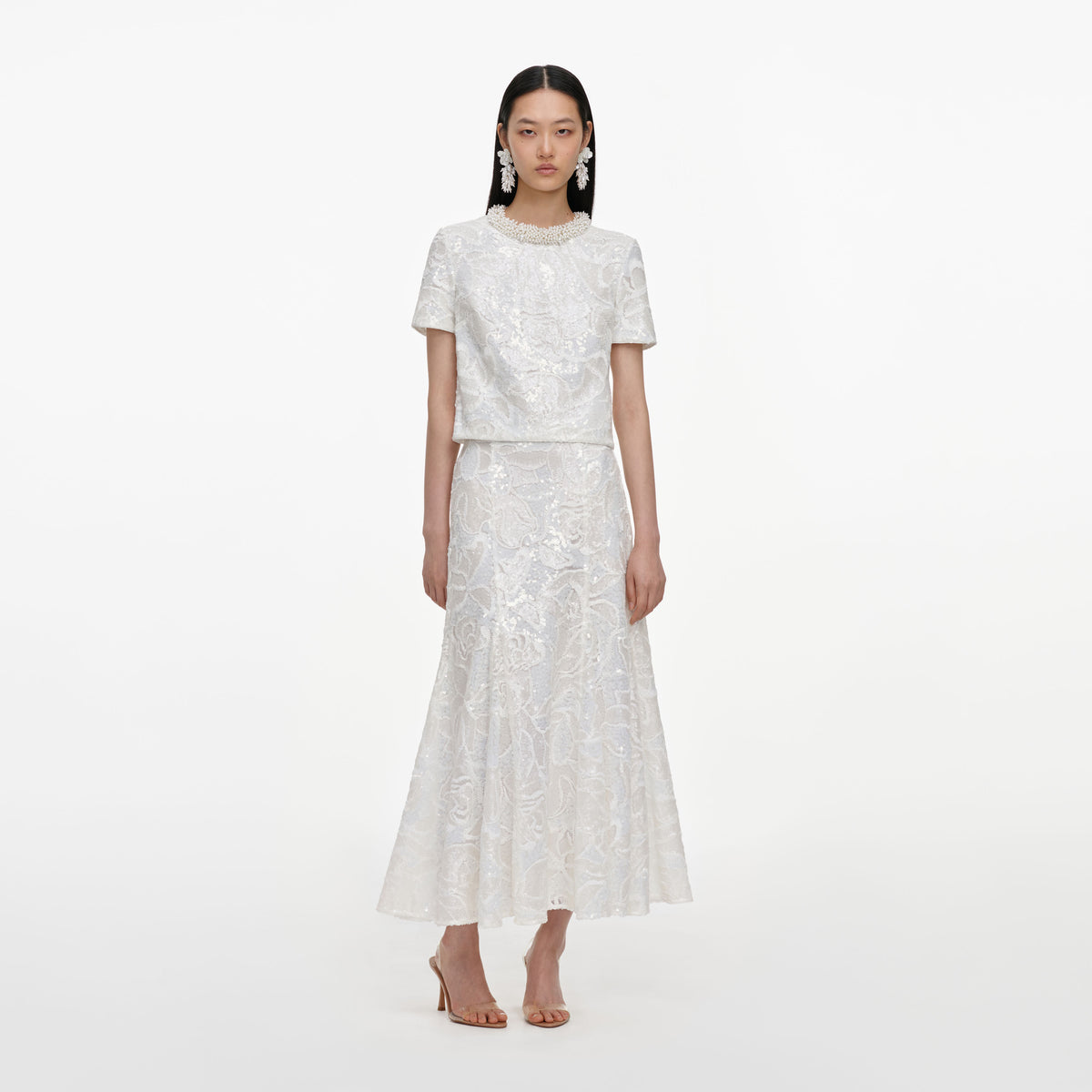 White sequin lace top