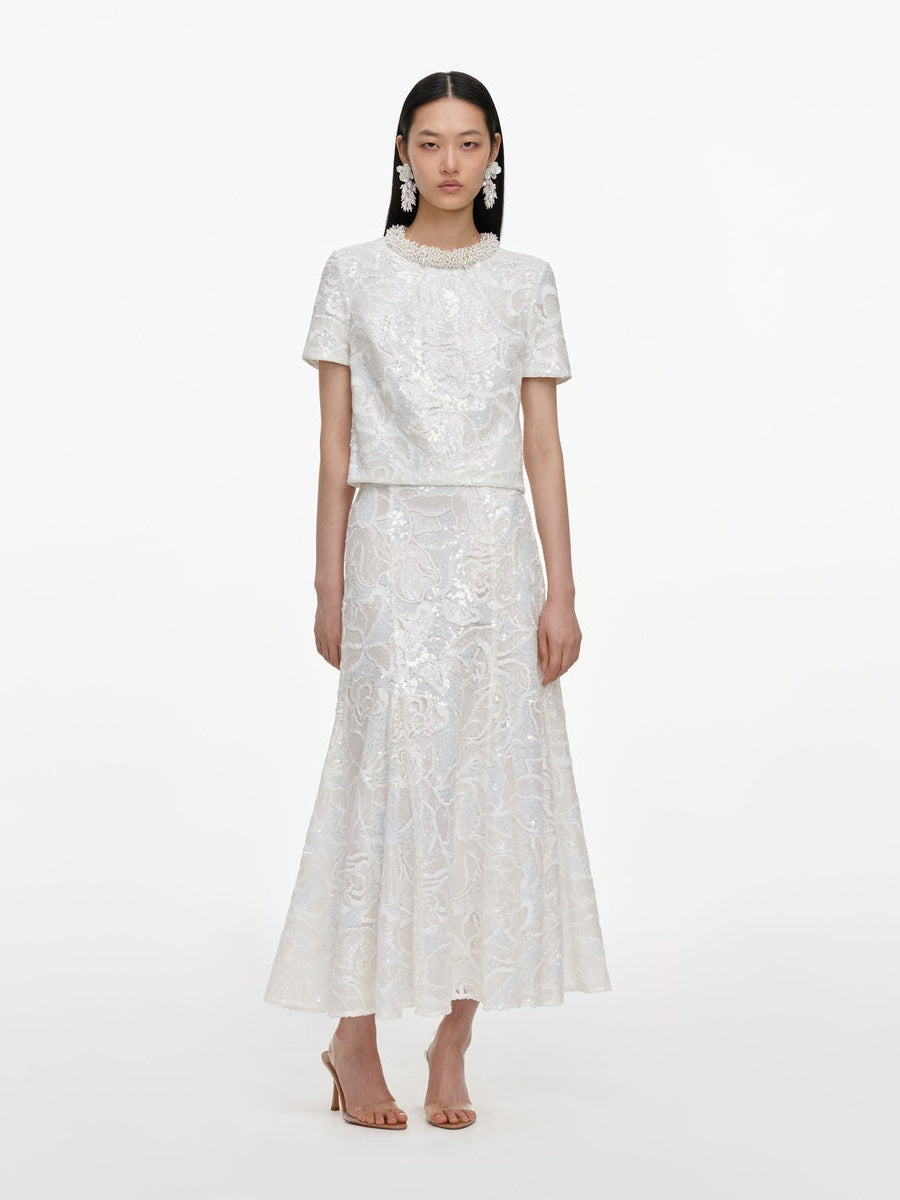 White sequin lace top
