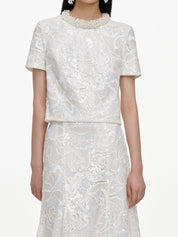 White sequin lace top
