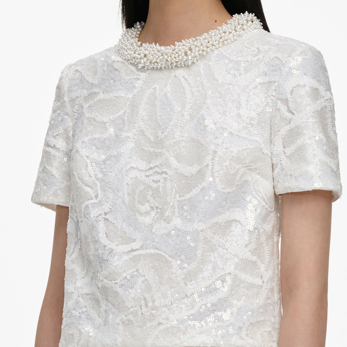 White sequin lace top
