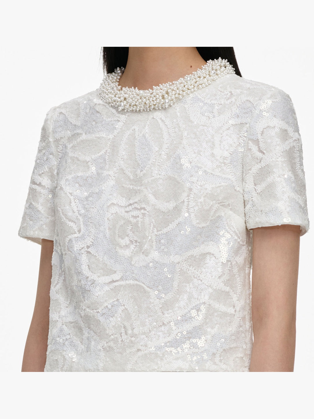 White sequin lace top