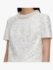 White sequin lace top