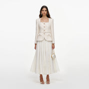 Cream tailored boucle and chiffon midi dress