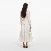 Cream tailored boucle and chiffon midi dress