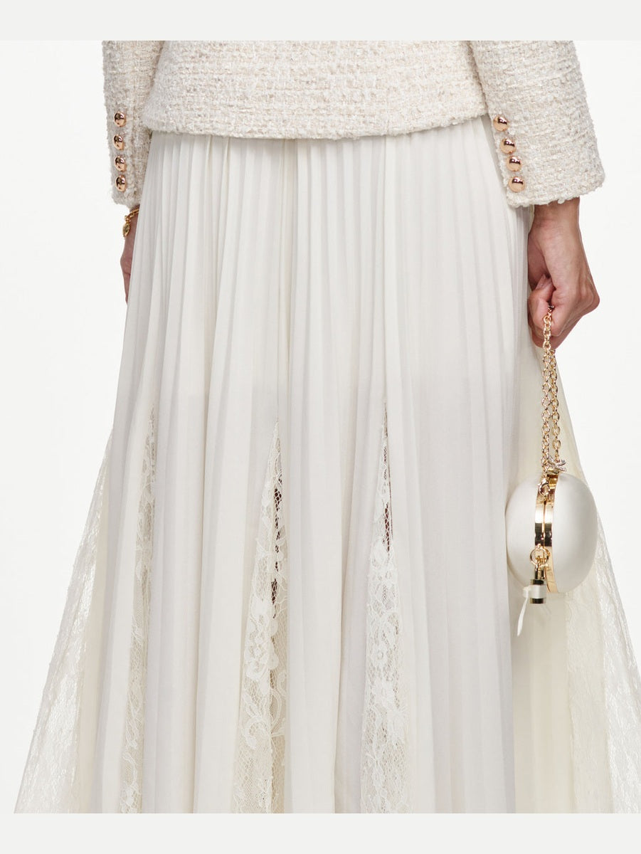 Cream tailored boucle and chiffon midi dress