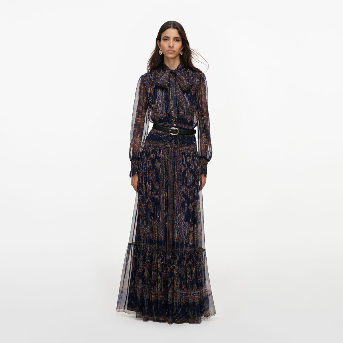 Navy printed georgette maxi dress