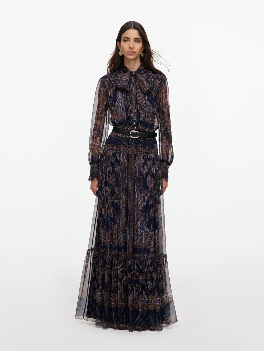 Navy printed georgette maxi dress