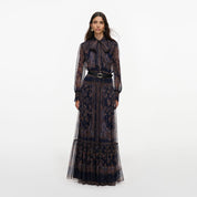 Navy printed georgette maxi dress
