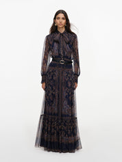 Navy printed georgette maxi dress