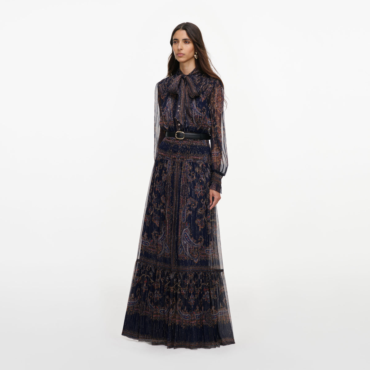 Navy printed georgette maxi dress
