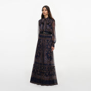 Navy printed georgette maxi dress