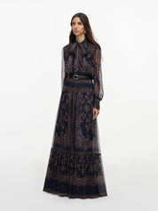Navy printed georgette maxi dress