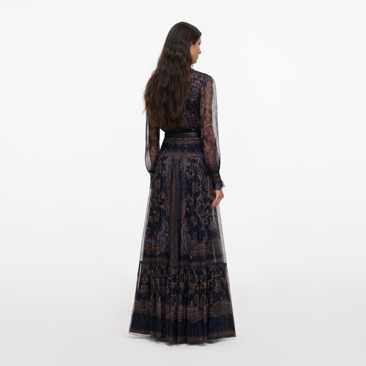 Navy printed georgette maxi dress