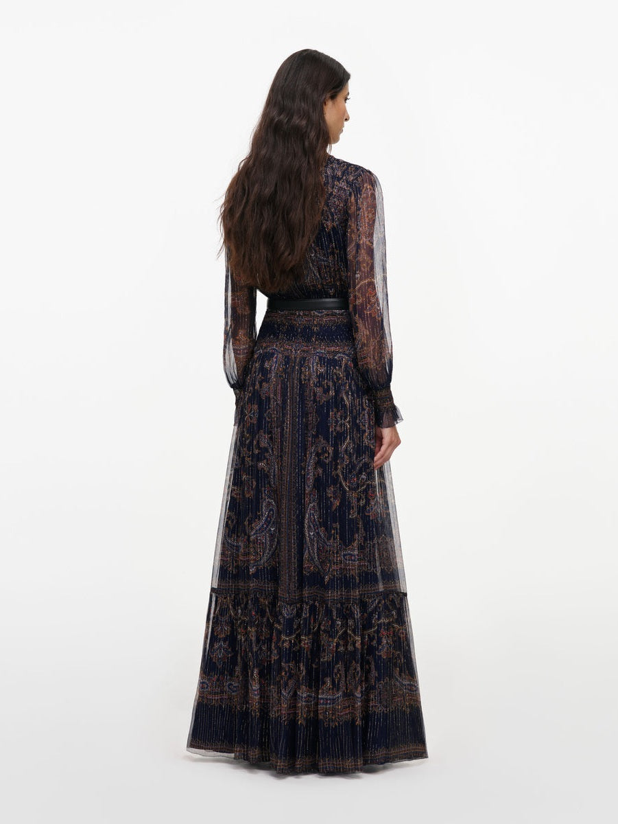 Navy printed georgette maxi dress