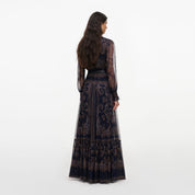 Navy printed georgette maxi dress