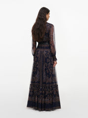 Navy printed georgette maxi dress