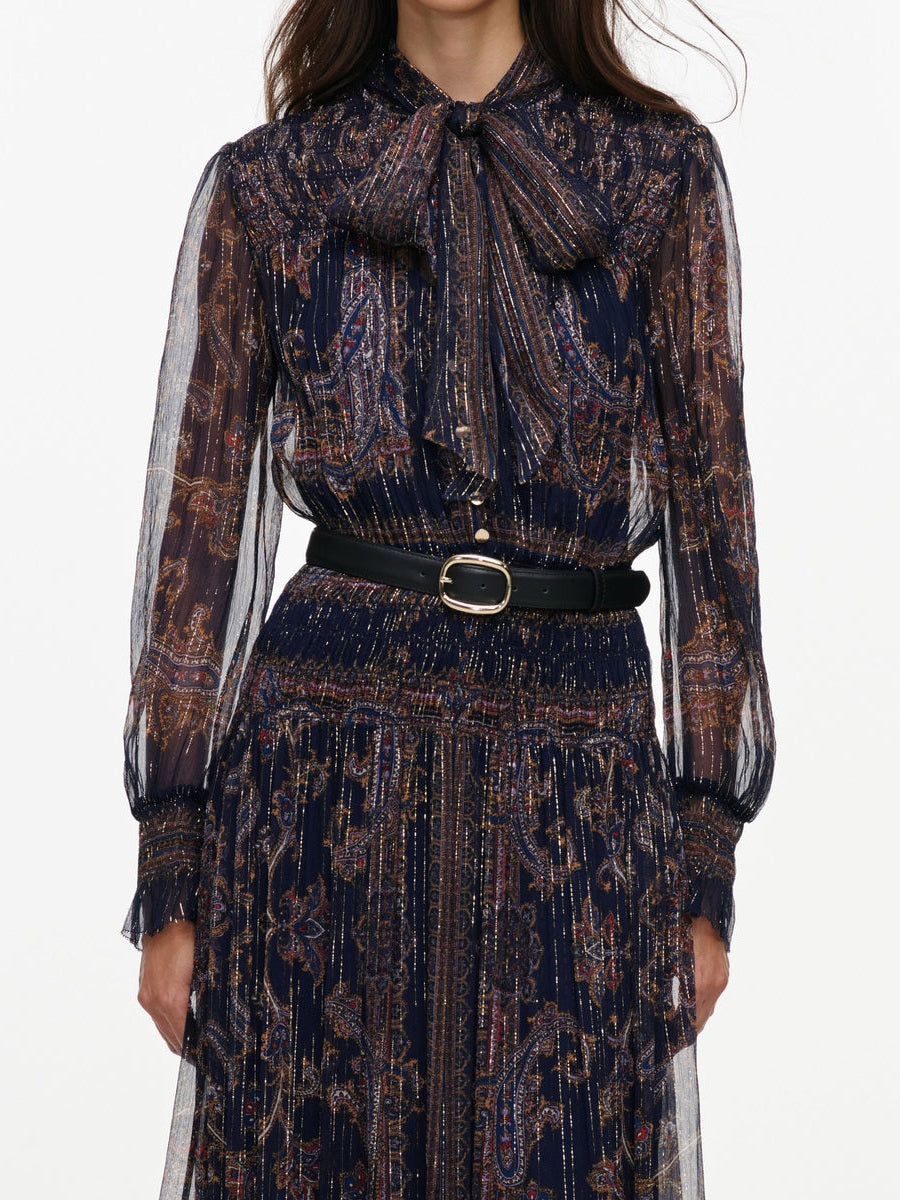 Navy printed georgette maxi dress