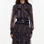 Navy printed georgette maxi dress