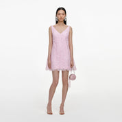 Pink sequin lace cape mini dress