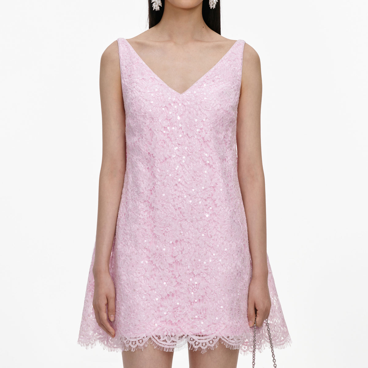 Pink sequin lace cape mini dress