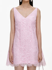 Pink sequin lace cape mini dress