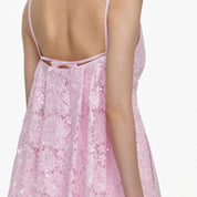 Pink sequin lace cape mini dress