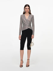 Grey rhinestone mesh wrap top