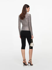 Grey rhinestone mesh wrap top