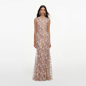 Pink rhinestone sequin mesh maxi dress