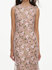 Pink rhinestone sequin mesh maxi dress