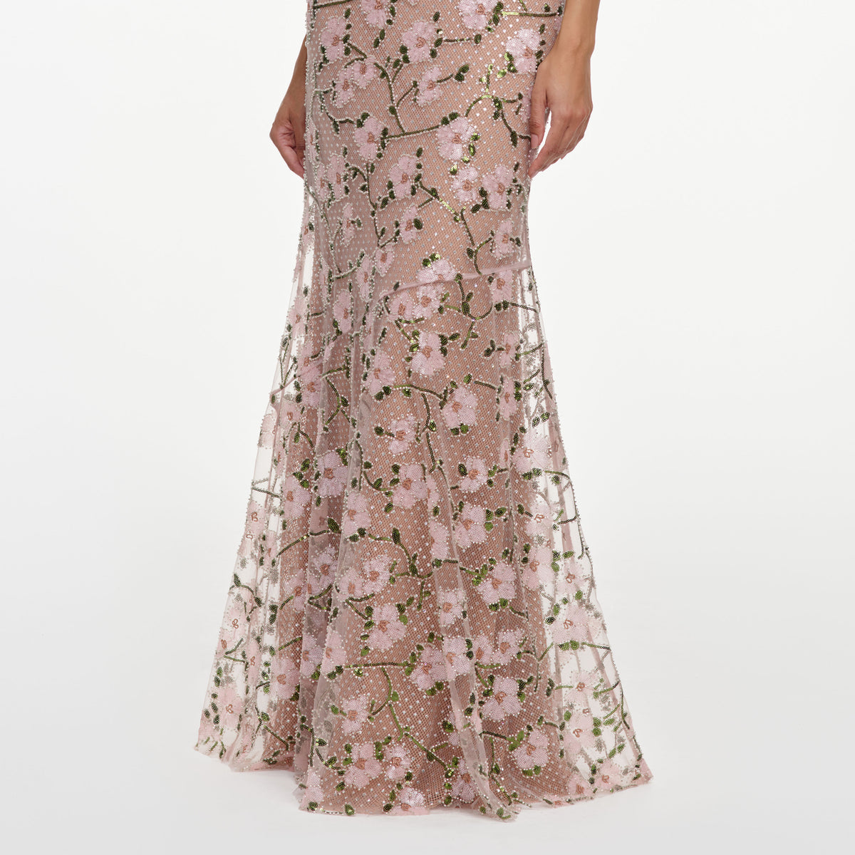 Pink rhinestone sequin mesh maxi dress
