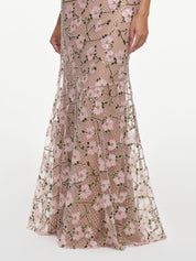 Pink rhinestone sequin mesh maxi dress