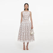 White lace flared midi dress