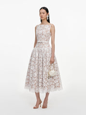 White lace flared midi dress