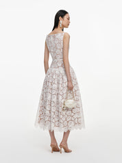 White lace flared midi dress
