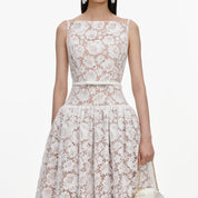 White lace flared midi dress