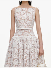 White lace flared midi dress